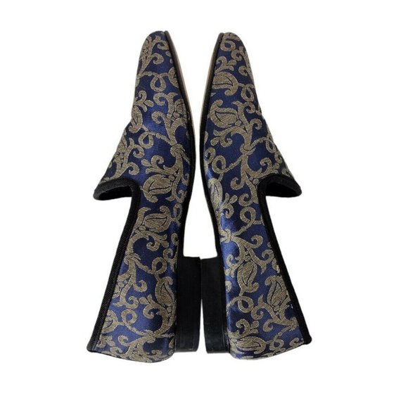 Stacy Adams Venice Blue Gold Jacquard Damask Smoking Slipper Loafer Men'… - Picture 7 of 10